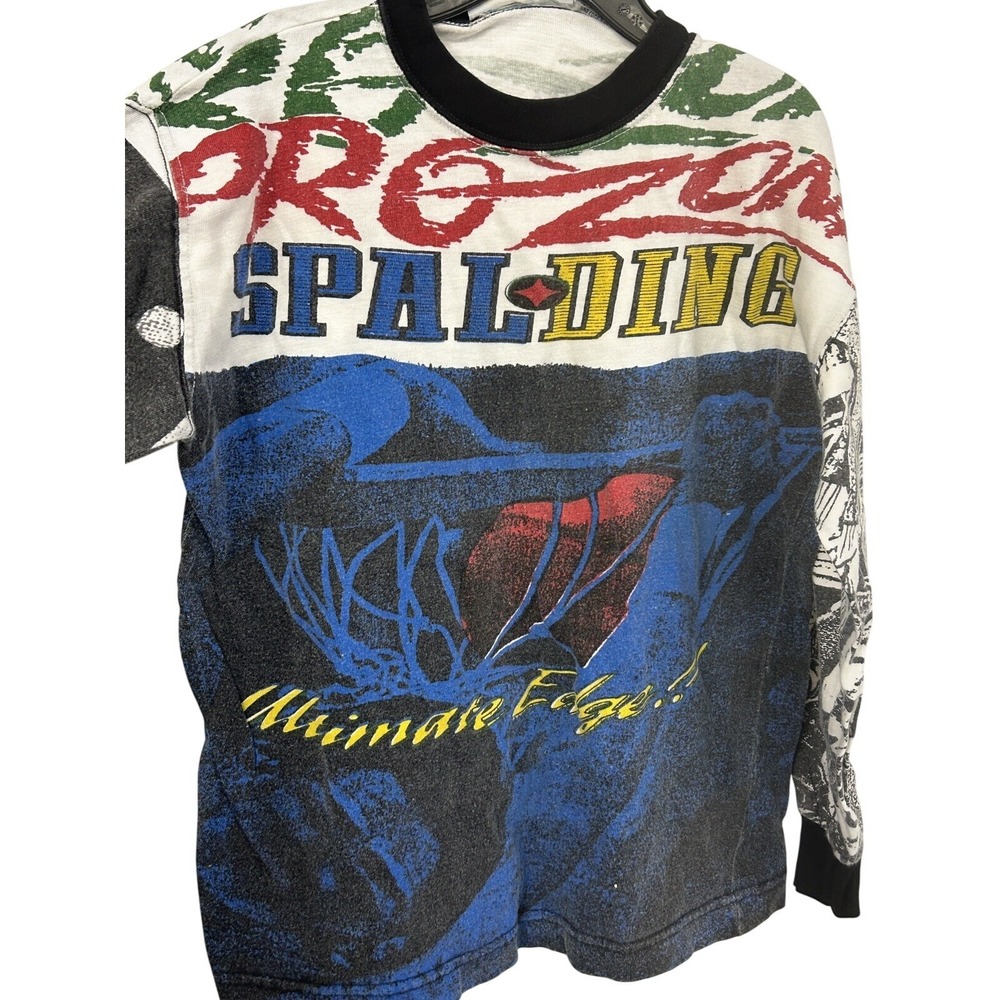Vintage 90s Spalding Graphic Shirt, Basketball All-Over Print, Youth M 12-14